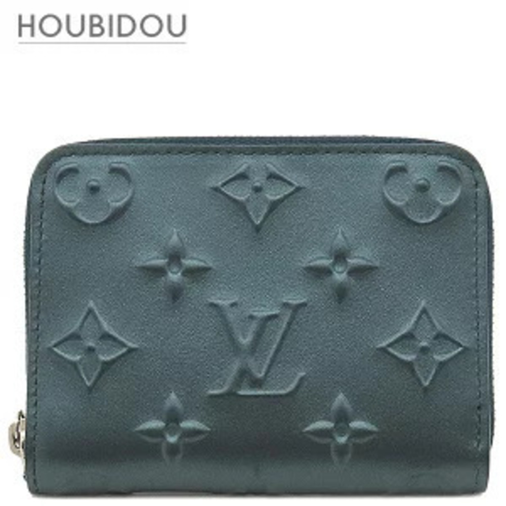 Louis Vuitton coin case Wallet Moonogram Zippy Purse Calf Leather Steel Blue